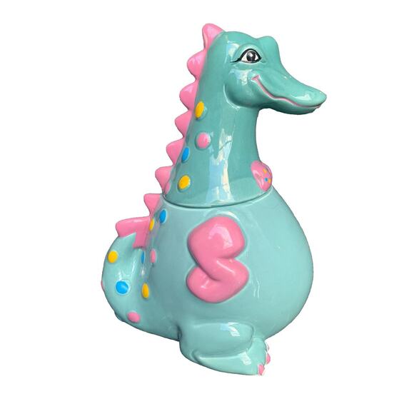 Unbranded Other - Vintage Kitsch Cute Candy Dapper Dragon Cookie Jar Bowtie Green Pink *Scratched*